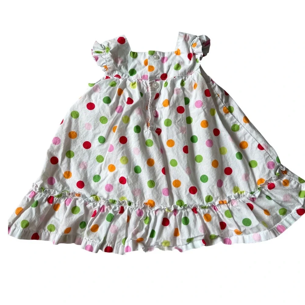 Carters Baby Girl Polka Dot Dress White Multi Color Flutter Sleeve Ruffle 6M